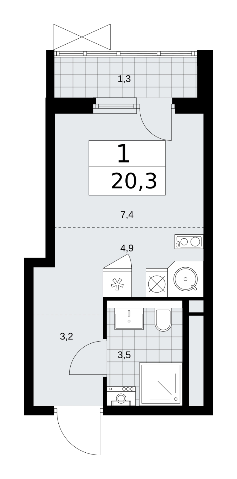 1-комнатная квартира-студия с отделкой в новом жилом комплексе, недалеко от метро