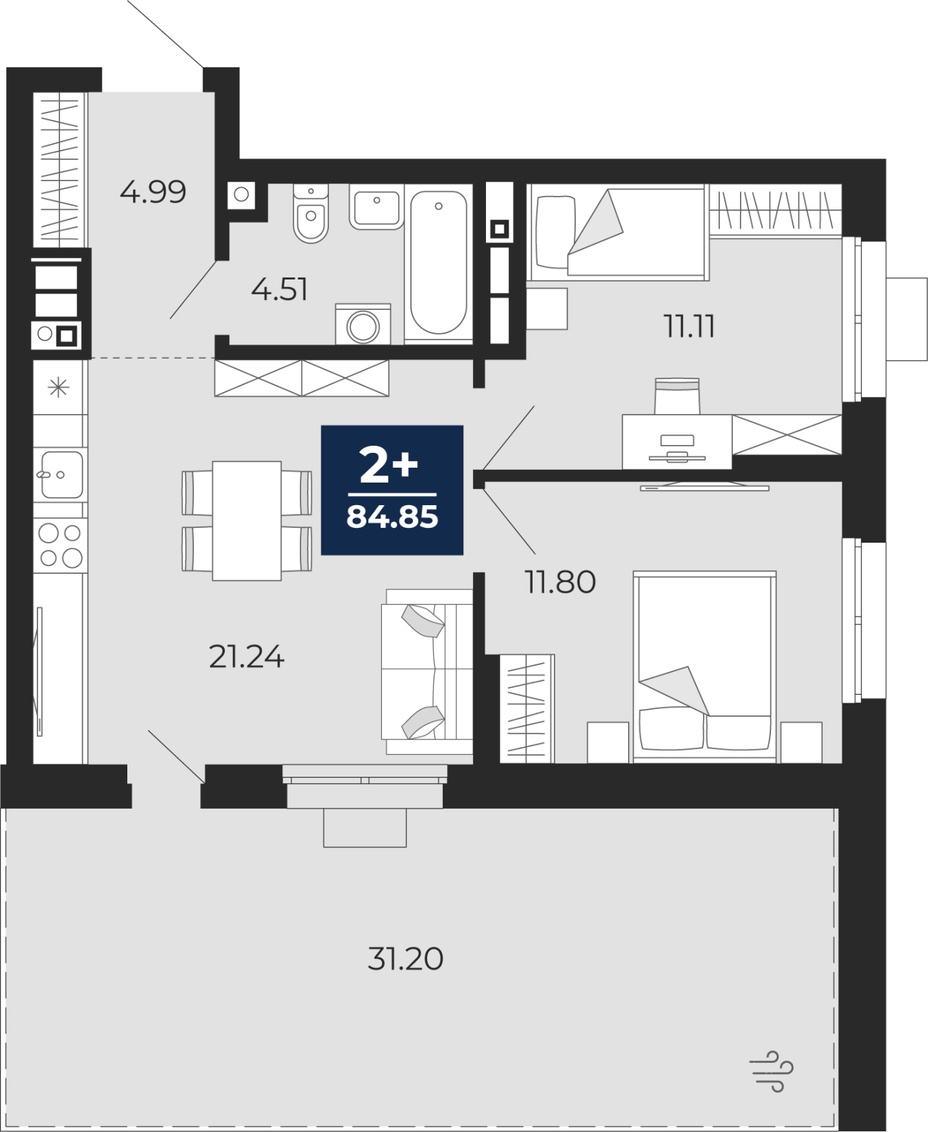 Объявление №71594356: Двухкомнатная квартира с террасой и отделкой в новом жилом комплексе