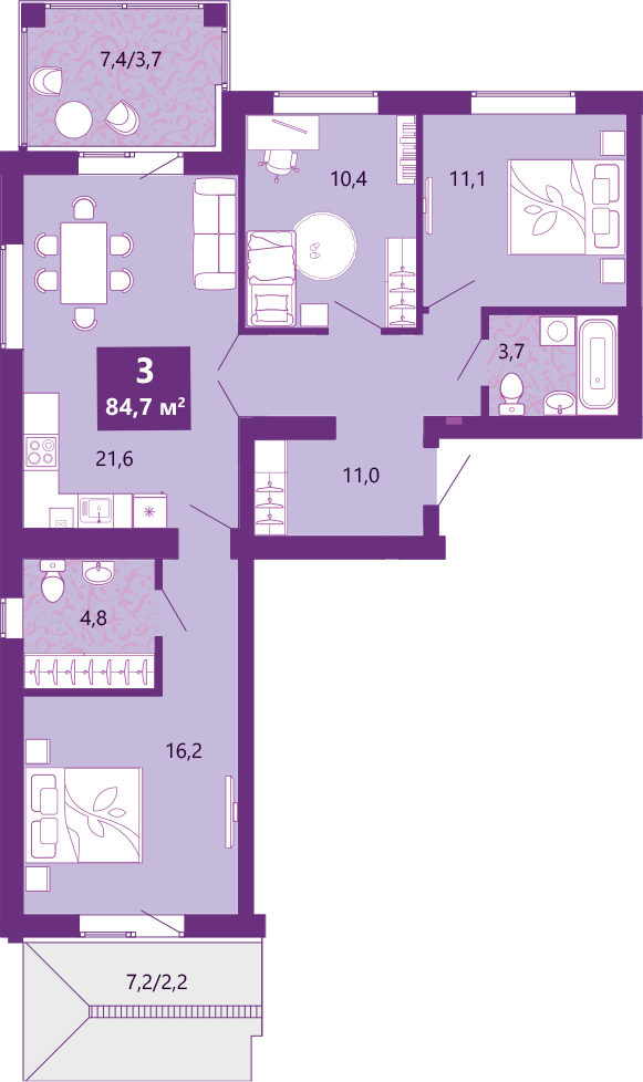 Объявление №71577603: Продается 3-комн. квартира с отделкой в новом жилом комплексе