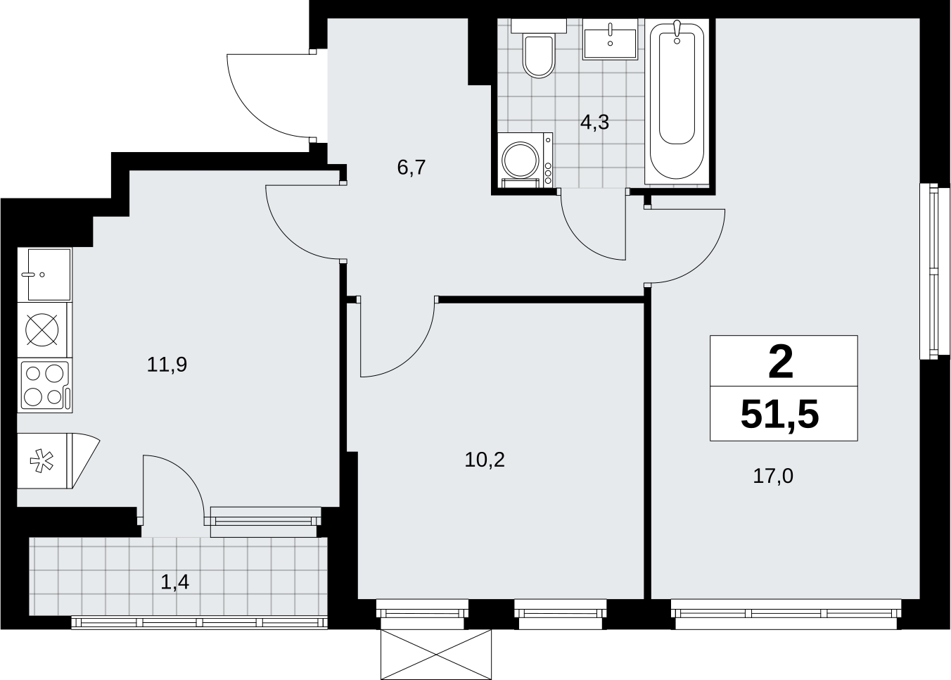 Продается просторная 2-комнатная квартира в новом ЖК, недалеко от метро