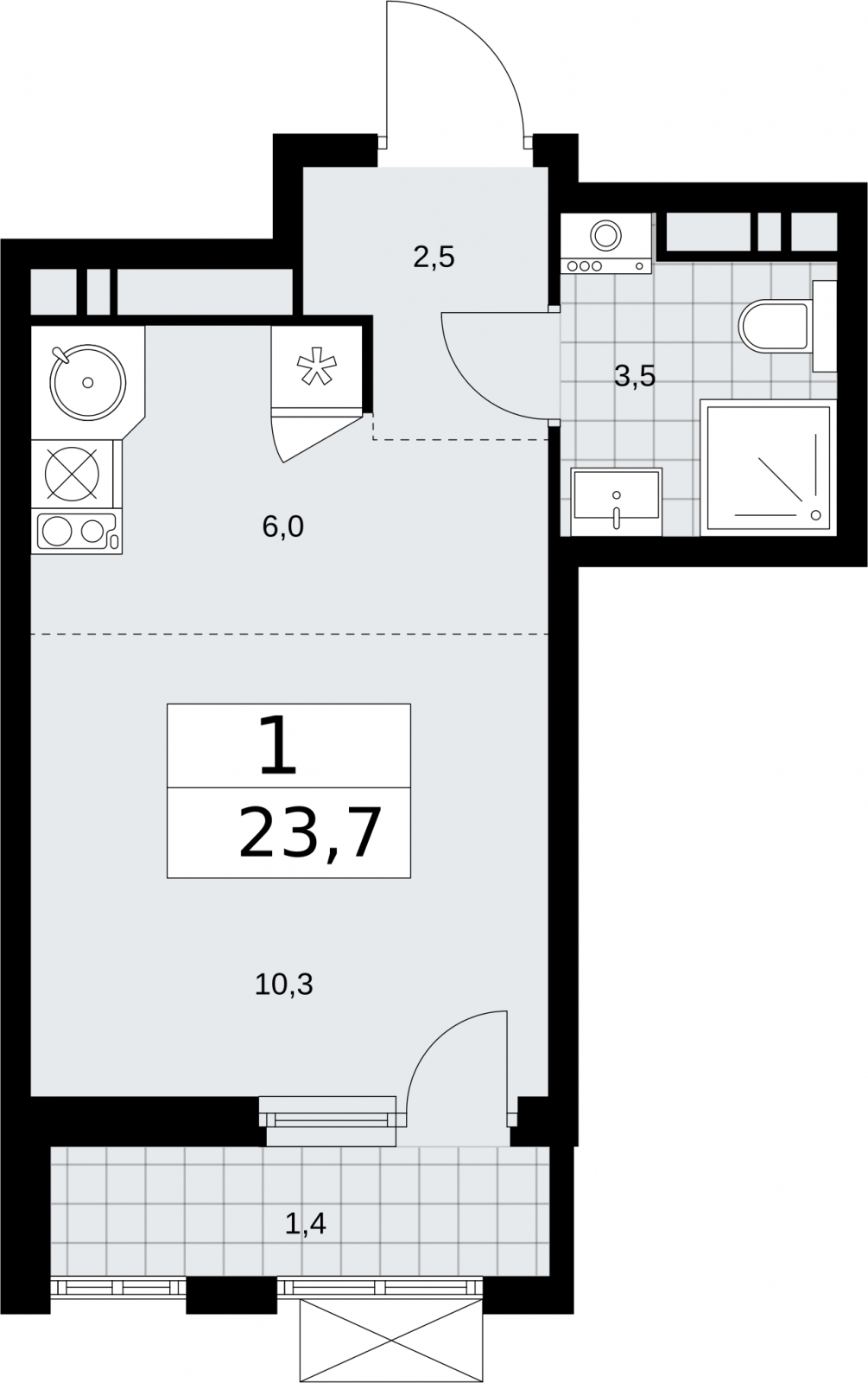 Продается просторная 1-комн. квартира в новом жилом комплексе, недалеко от метро