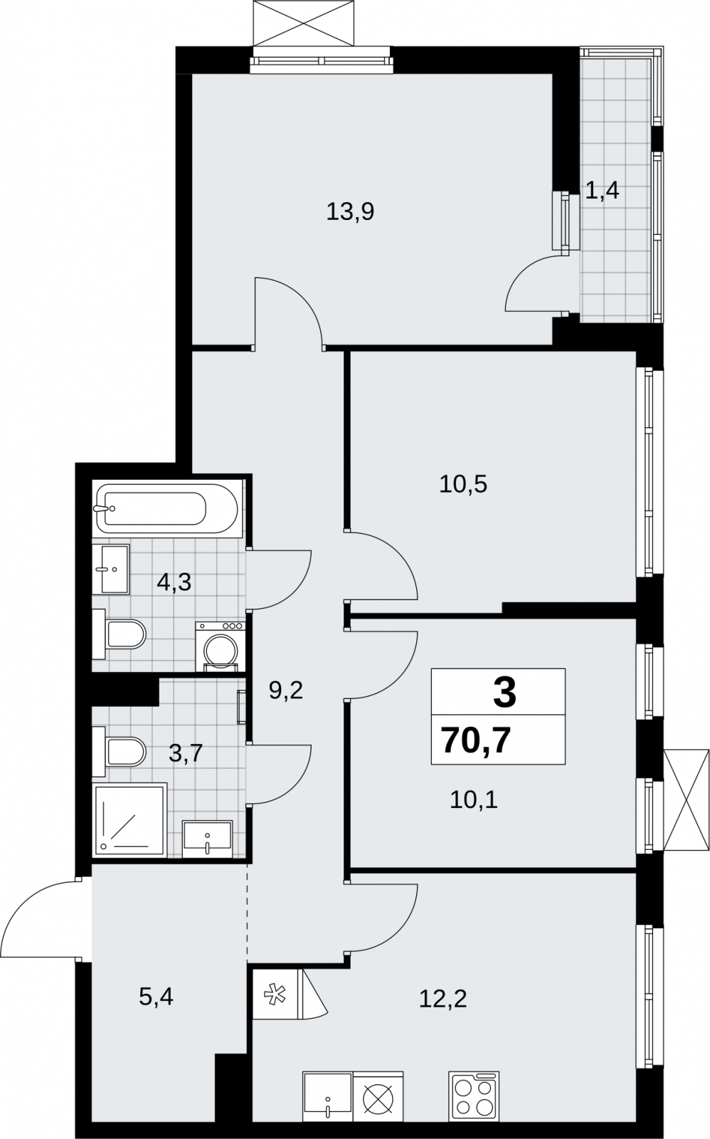 Продается просторная трехкомнатная квартира в новом жилом комплексе, у метро