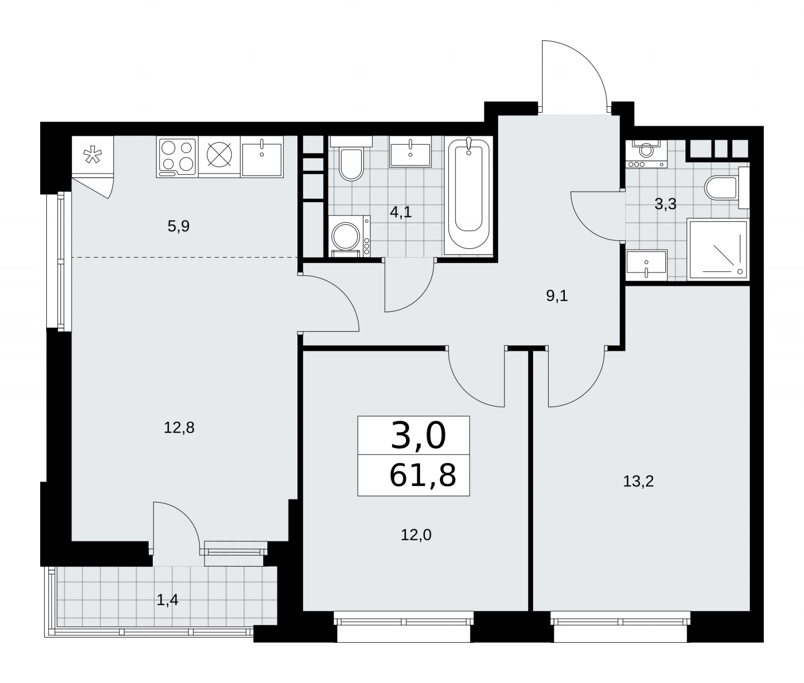 Продается трехкомнатная квартира с европланировкой в новом жилом комплексе, у метро