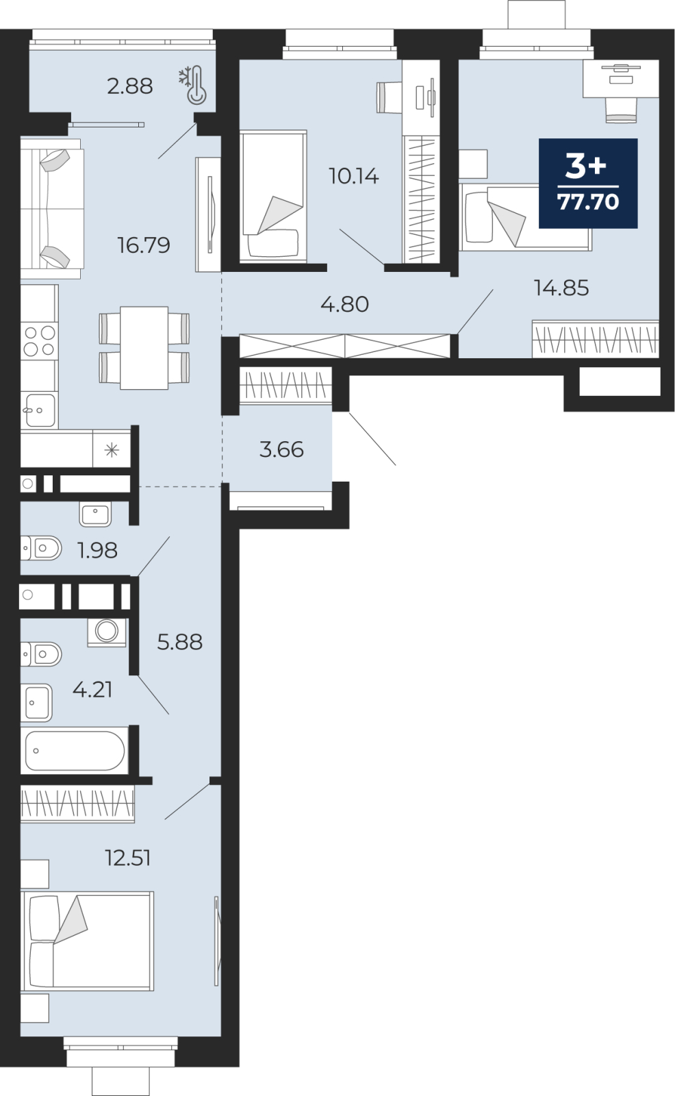 3-комнатная квартира, 77.7 кв.м, ЖК «Соната Парк» 3-комнатная квартира, 77.7 кв.м, ЖК «Соната Парк»