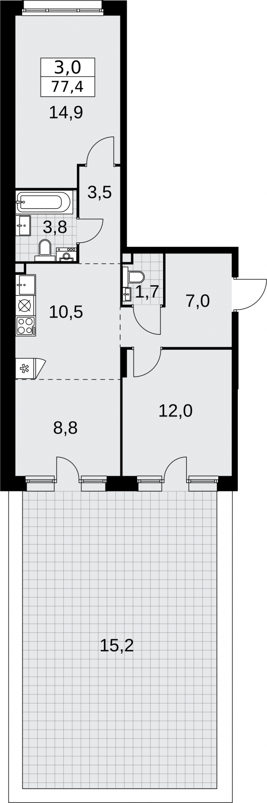 Продается 3-комнатная квартира с европланировкой с террасой в новостройке, метро рядом