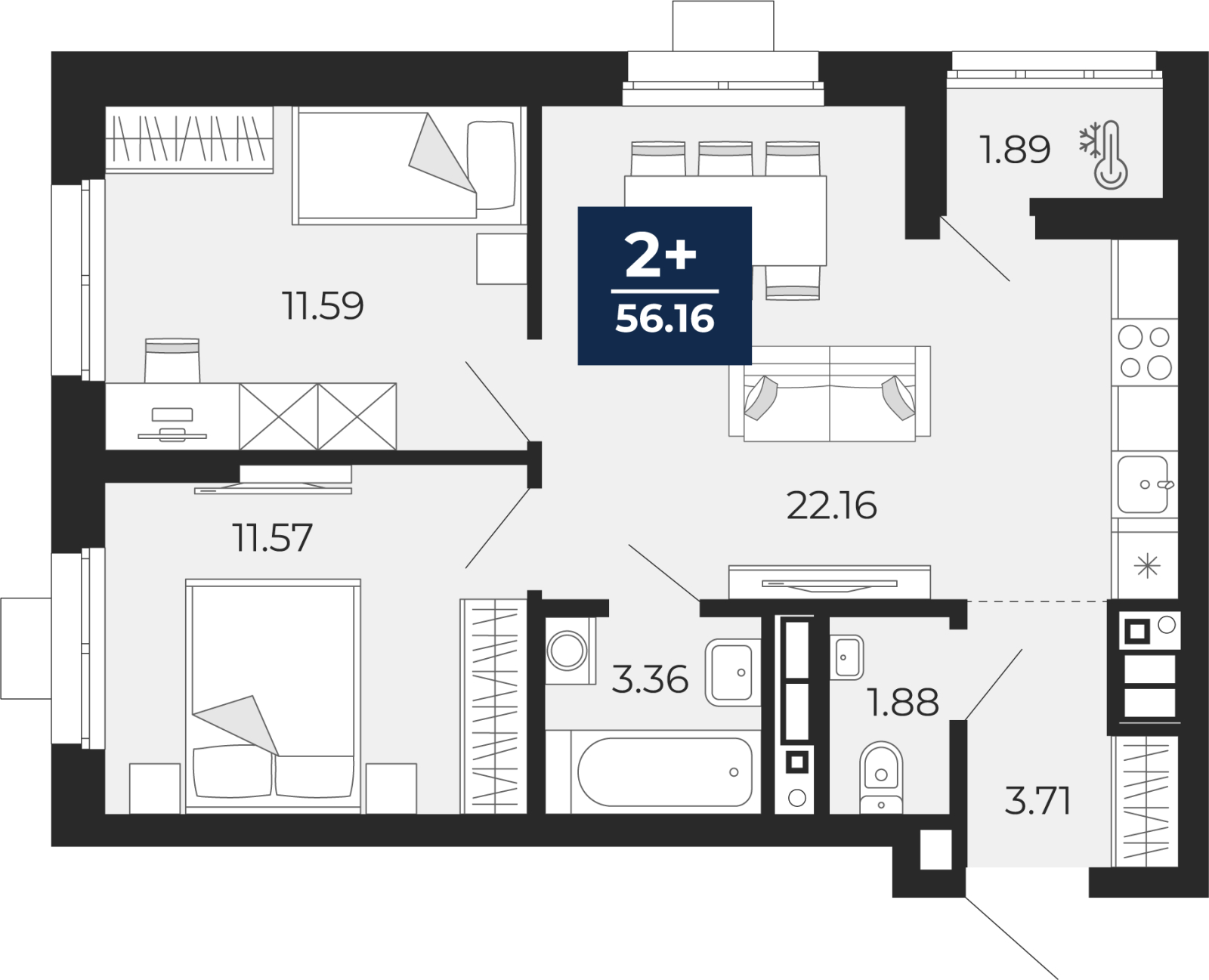 Объявление №71594335: 2-комн. квартира с отделкой в новом жилом комплексе