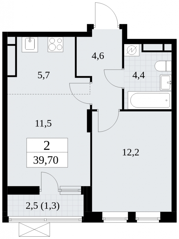 2-комнатная квартира с европланировкой в новом ЖК, рядом с метро