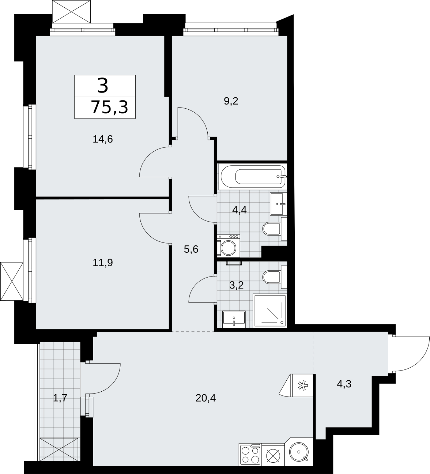 Объявление №71691007: 3-комн. квартира с отделкой в новом жилом комплексе