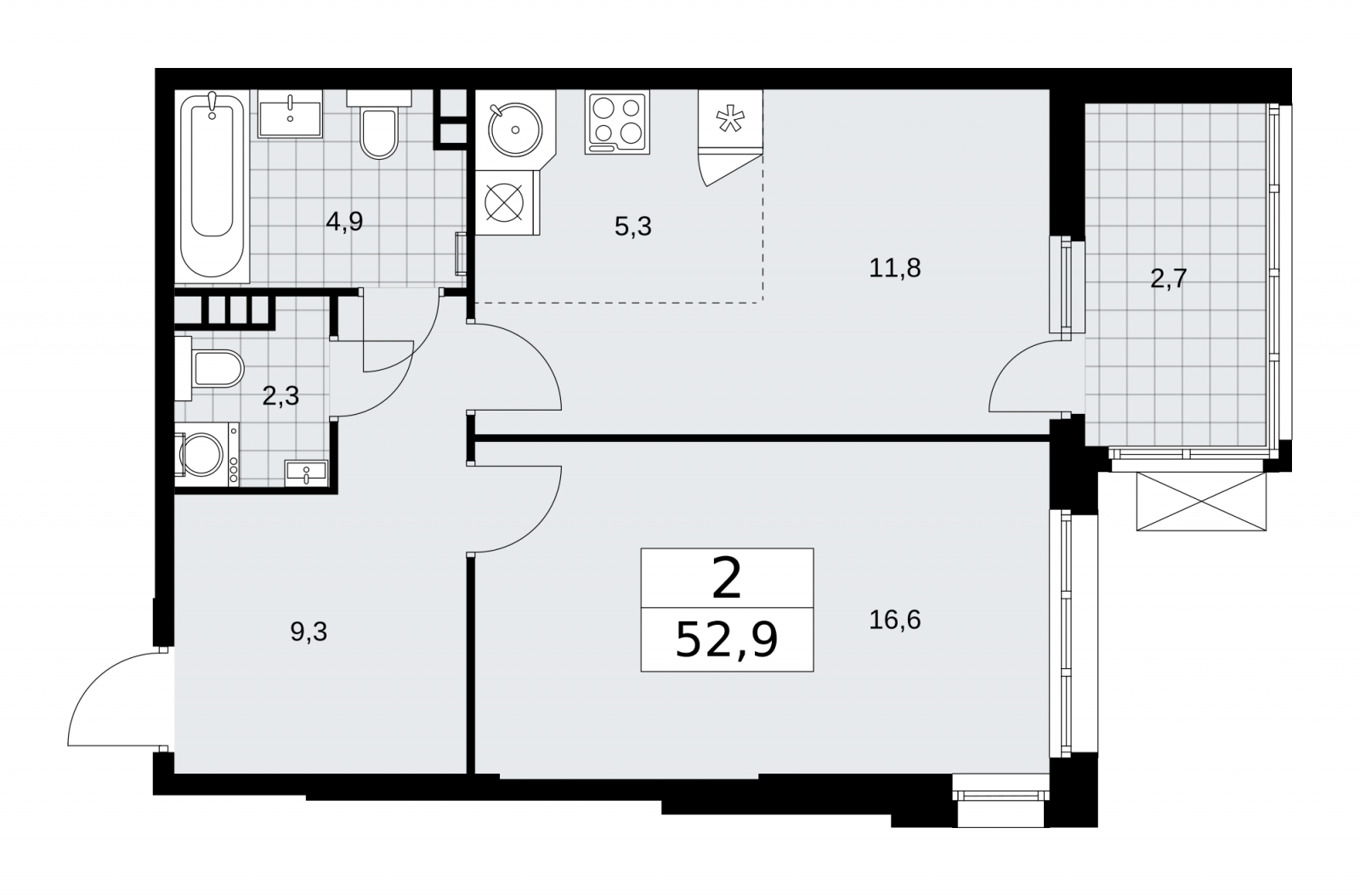 Продается 2-комнатная квартира с европланировкой в новом жилом комплексе, метро рядом