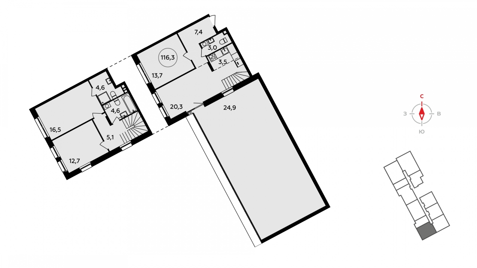 Продается двухуровневая 4-комнатная квартира с европланировкой с террасой в новом жилом комплексе, недалеко от метро