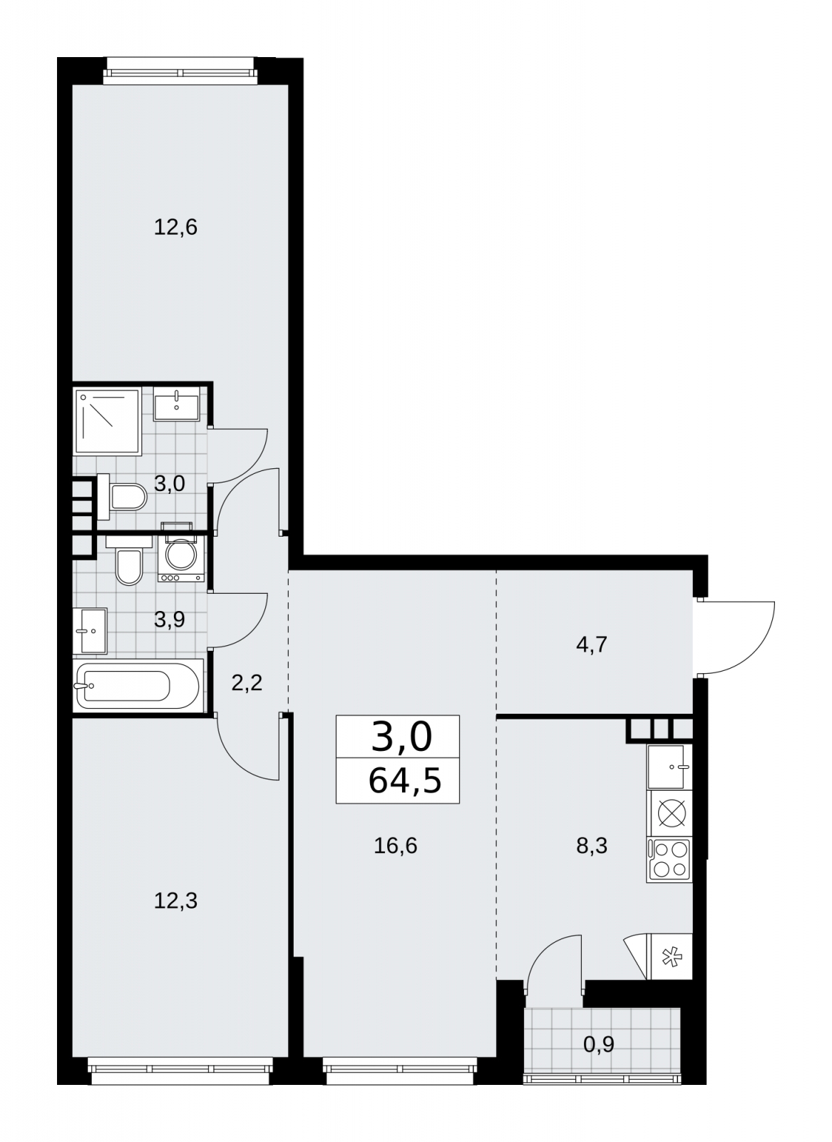 Продается трехкомнатная квартира с европланировкой с отделкой в новом ЖК, недалеко от метро