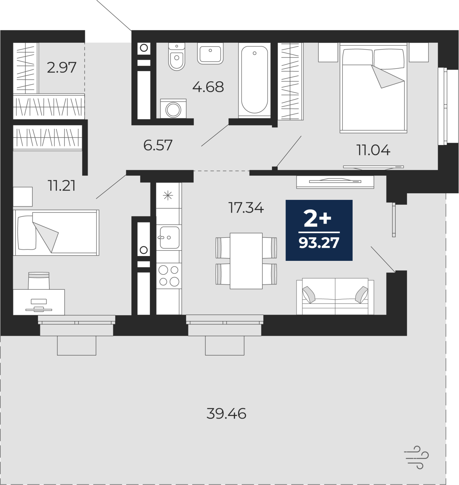 Объявление №71594360: 2-комн. квартира с террасой и отделкой в новом ЖК