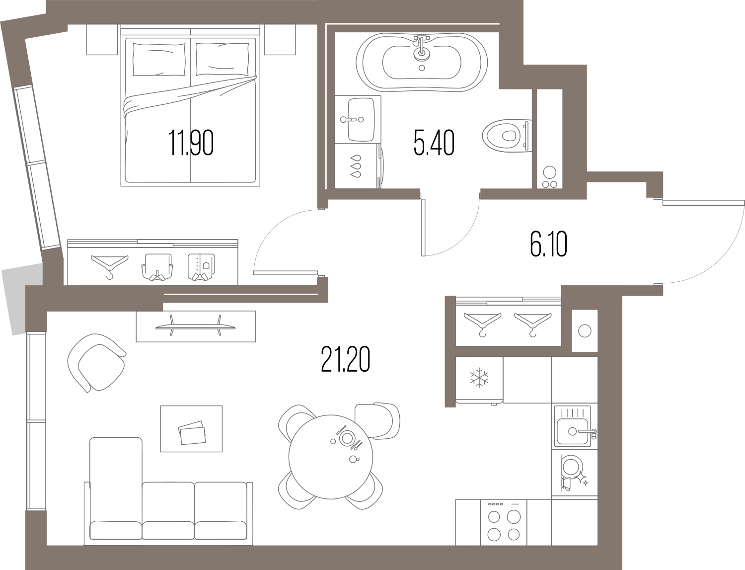 1-комнатная квартира, 44.6 кв.м, ЖК "Северный Порт"