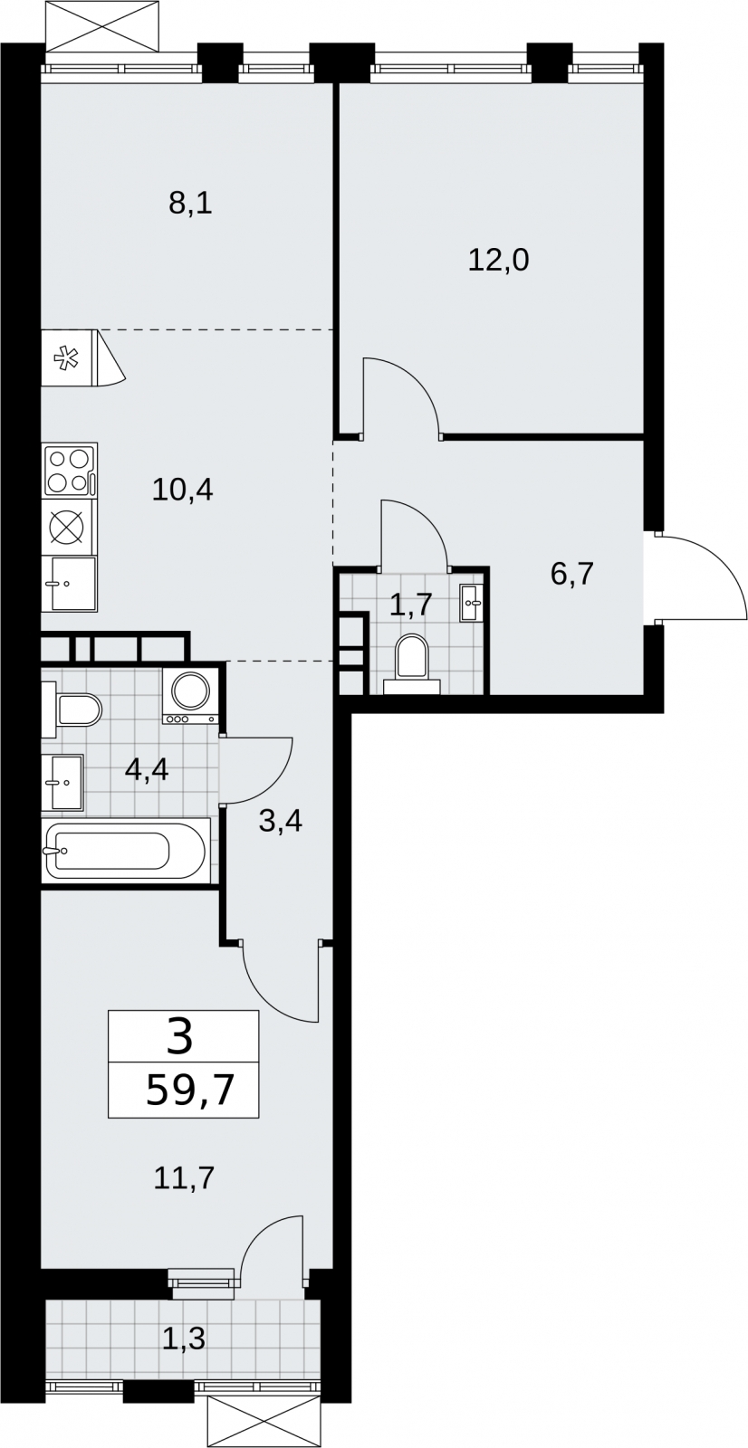 3-комнатная квартира в новом ЖК, метро рядом