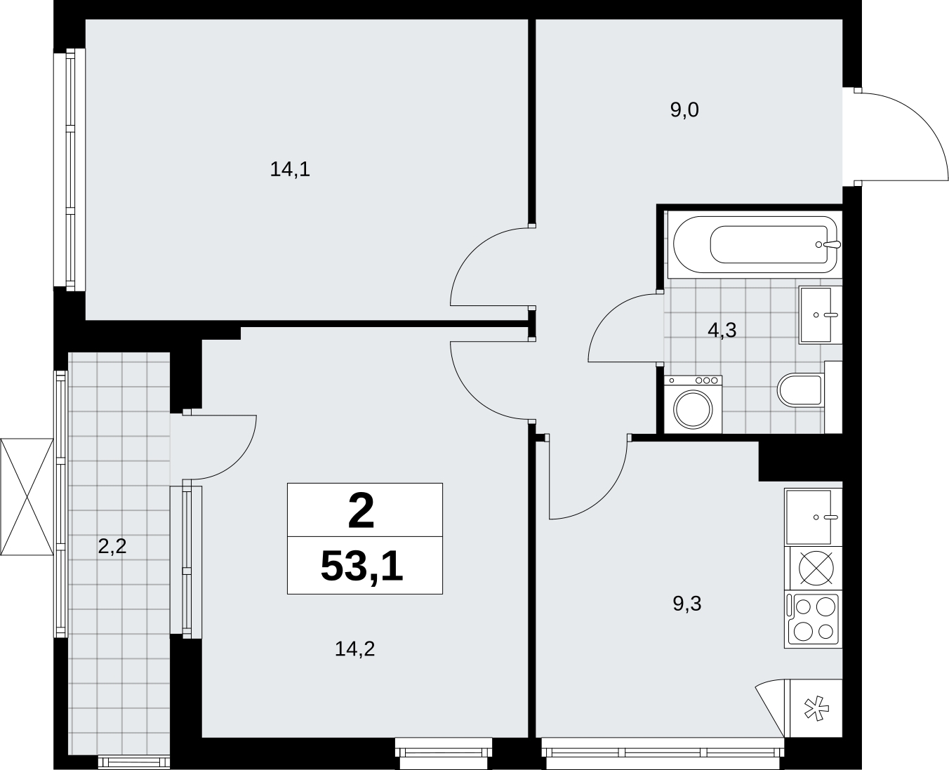 Двухкомнатная квартира с отделкой в новом жилом комплексе, у метро