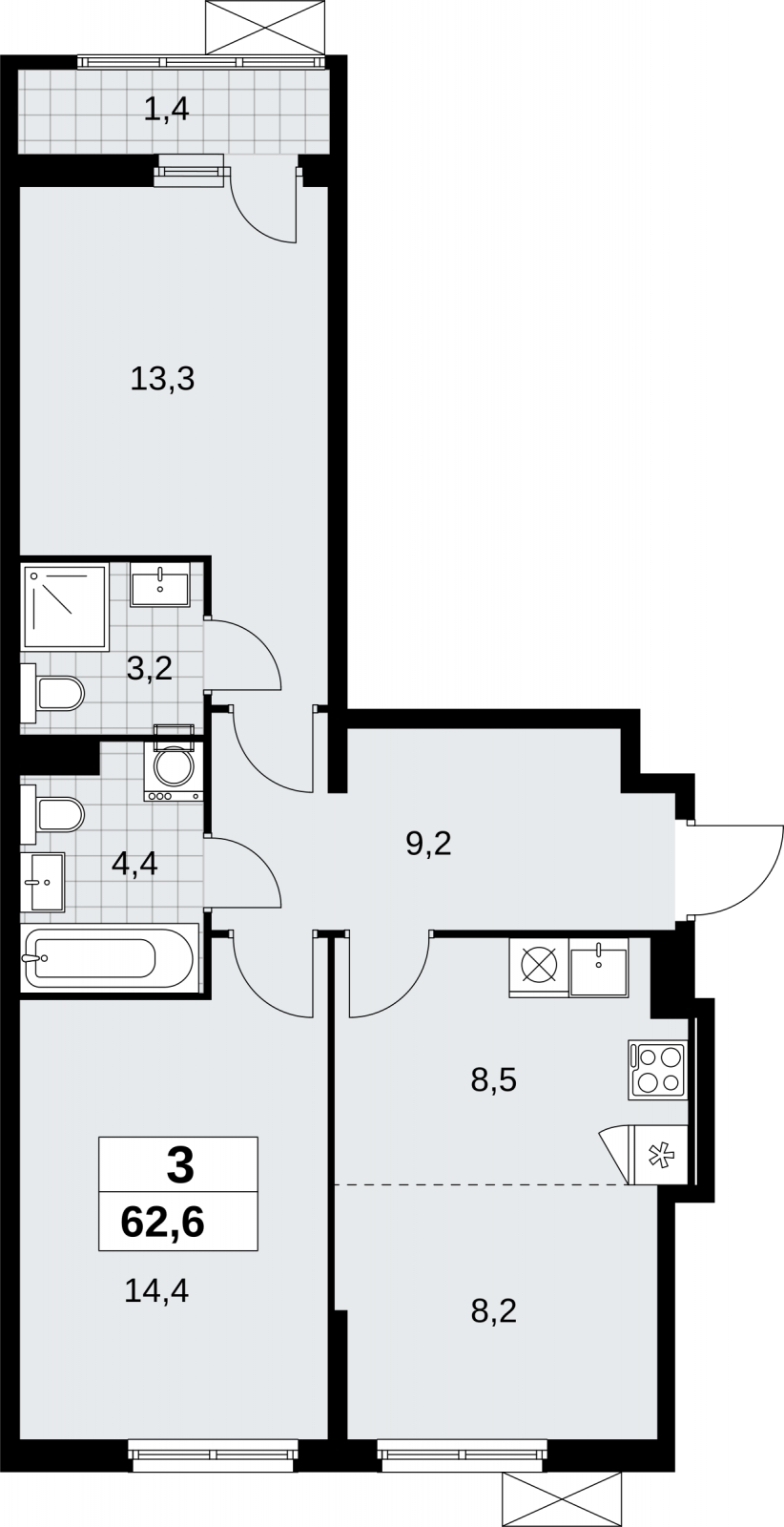 Продается трехкомнатная квартира с отделкой в новом ЖК, у метро
