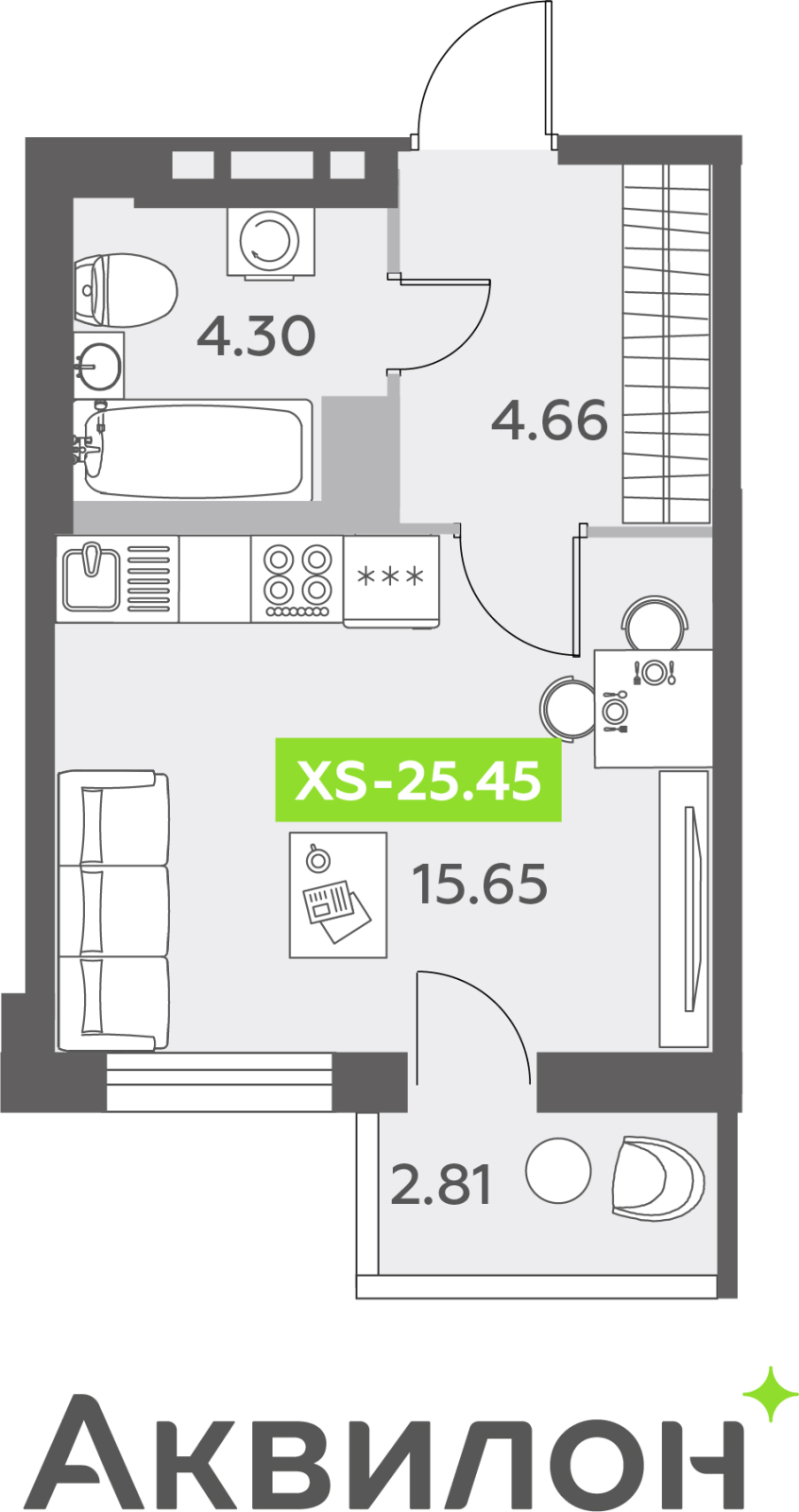 Объявление №71657410: Просторная 1-комн. квартира-студия с отделкой в новом жилом комплексе, дом сдан, недалеко от метро