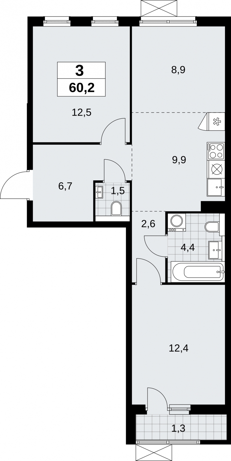 Продается 3-комнатная квартира в новом жилом комплексе, рядом с метро
