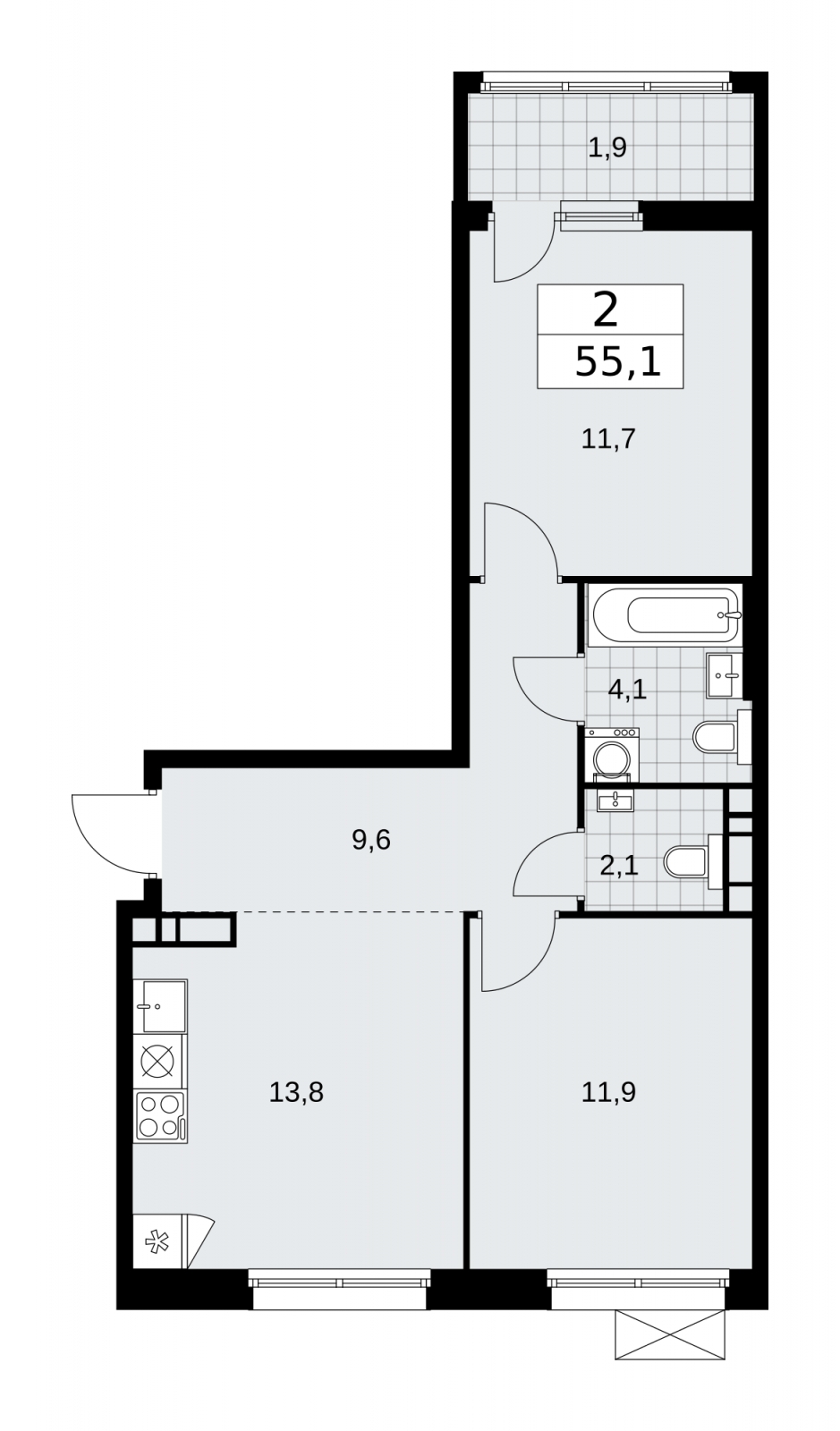 2-комнатная квартира с отделкой в новом ЖК, у метро