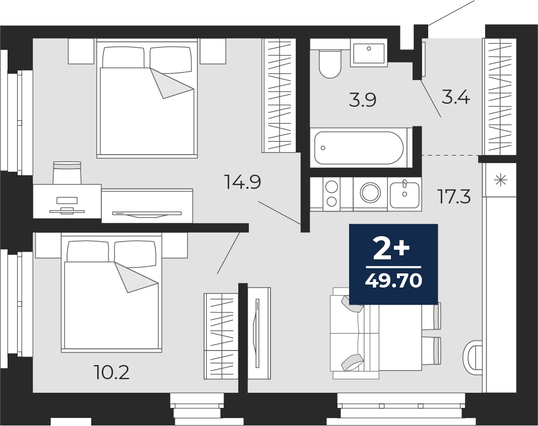 Продажа 2-комнатной новостройки, Тюмень, Тобольский тракт,  103