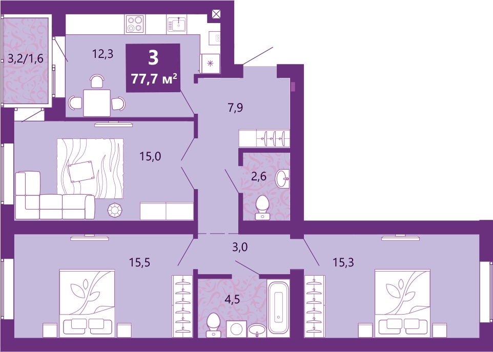 Продажа 3-комнатной новостройки, Калининград, Таганрогская,  14