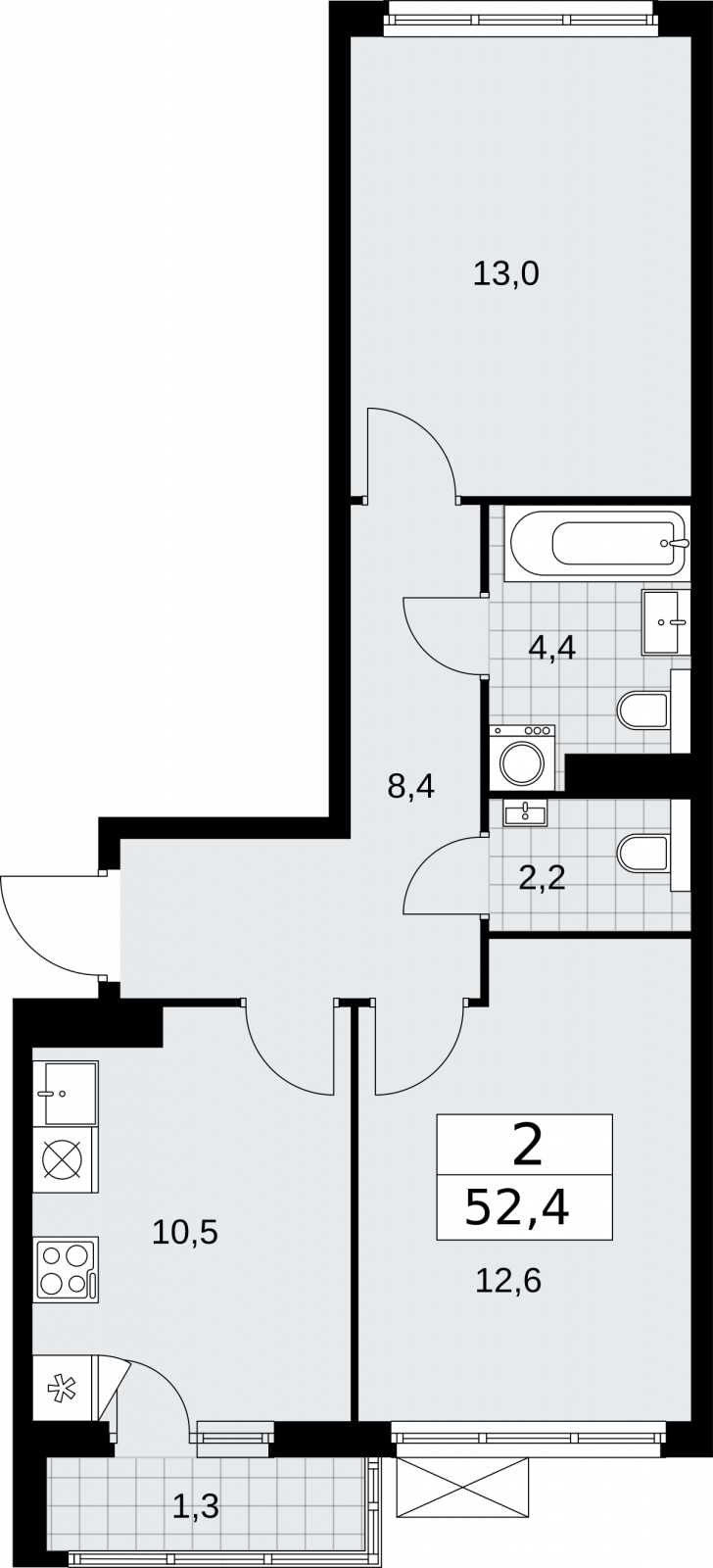 2-комнатная квартира в новом жилом комплексе, у метро