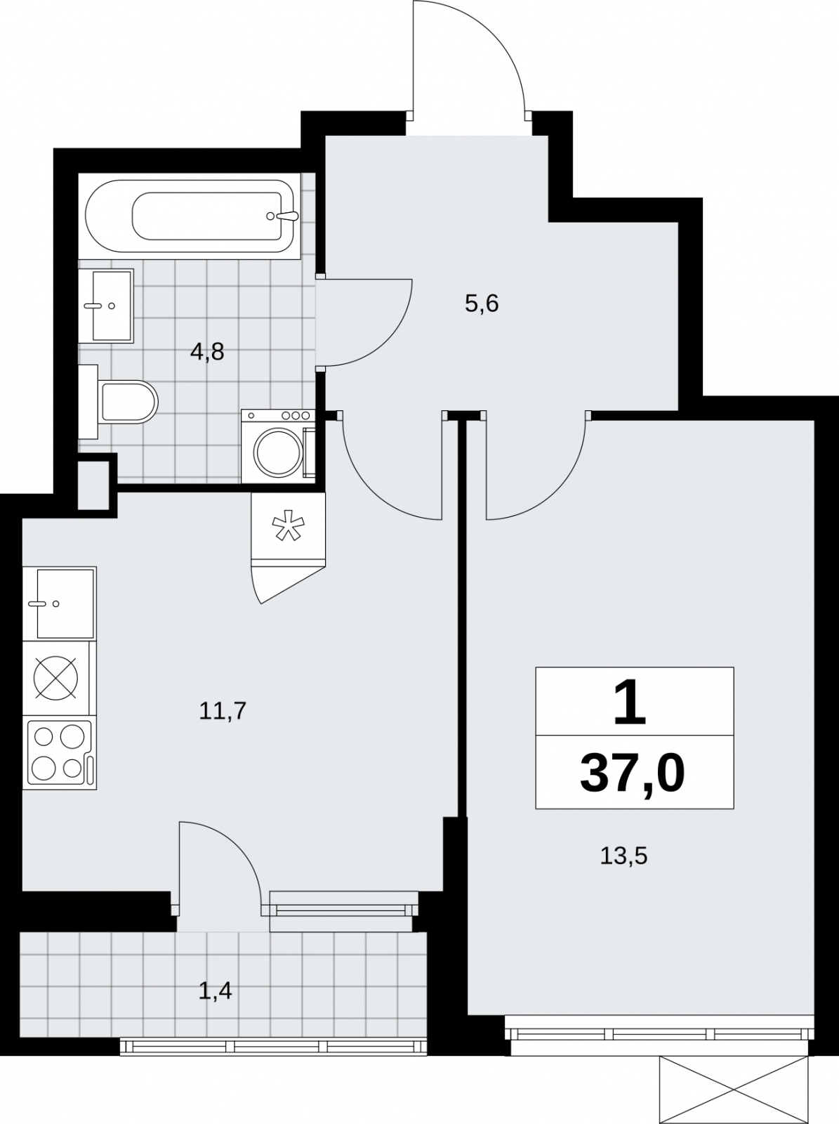 Продается просторная 1-комн. квартира в новом жилом комплексе, рядом с метро