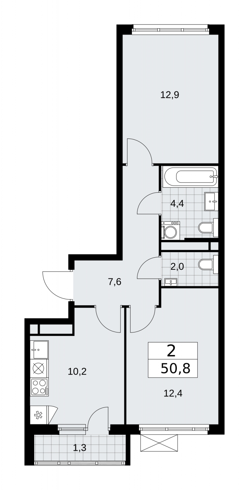 2-комнатная квартира с отделкой в новом жилом комплексе, у метро