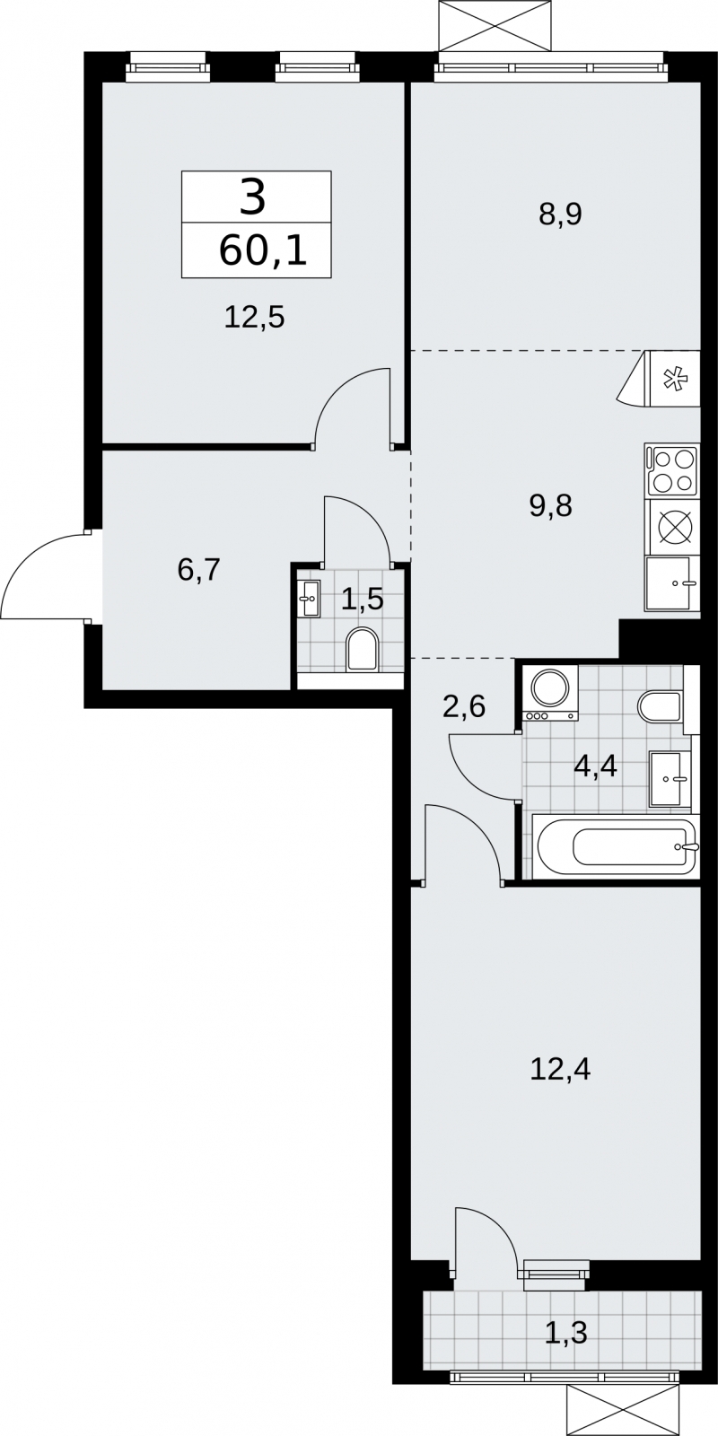 3-комнатная квартира с отделкой в новом ЖК, у метро