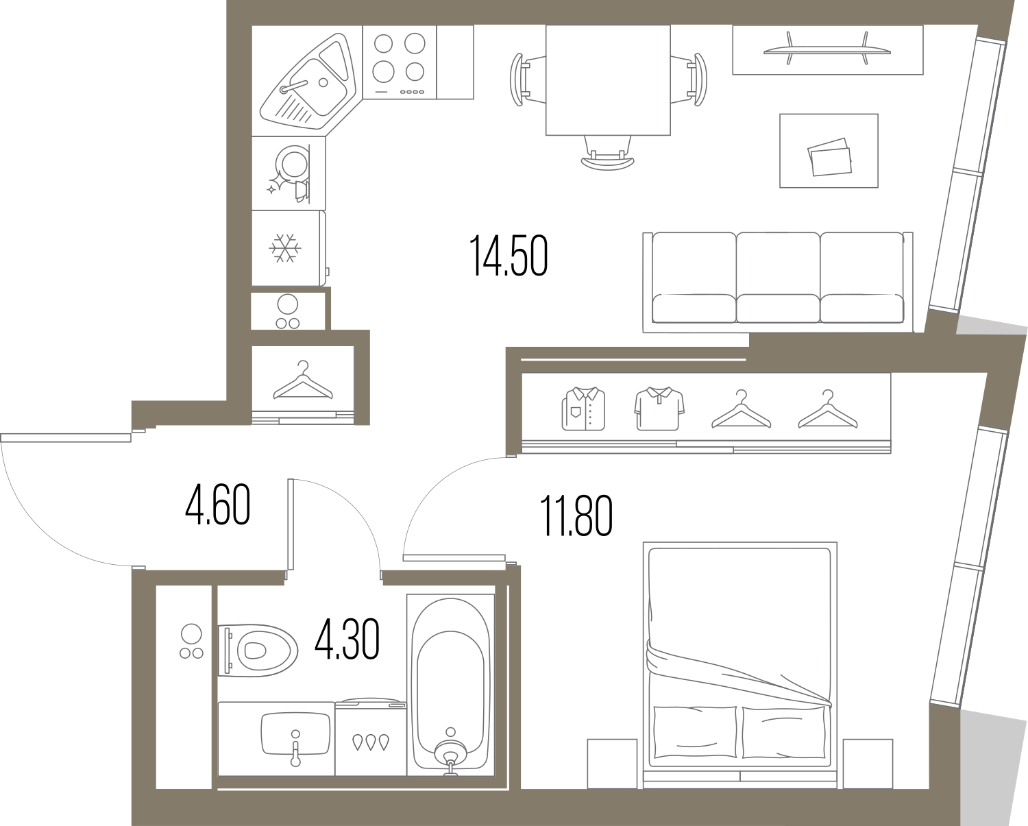 1-комнатная квартира, 35.2 кв.м, ЖК "Северный Порт"