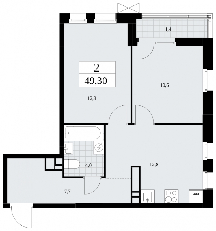 Продается просторная двухкомнатная квартира в новом жилом комплексе, у метро