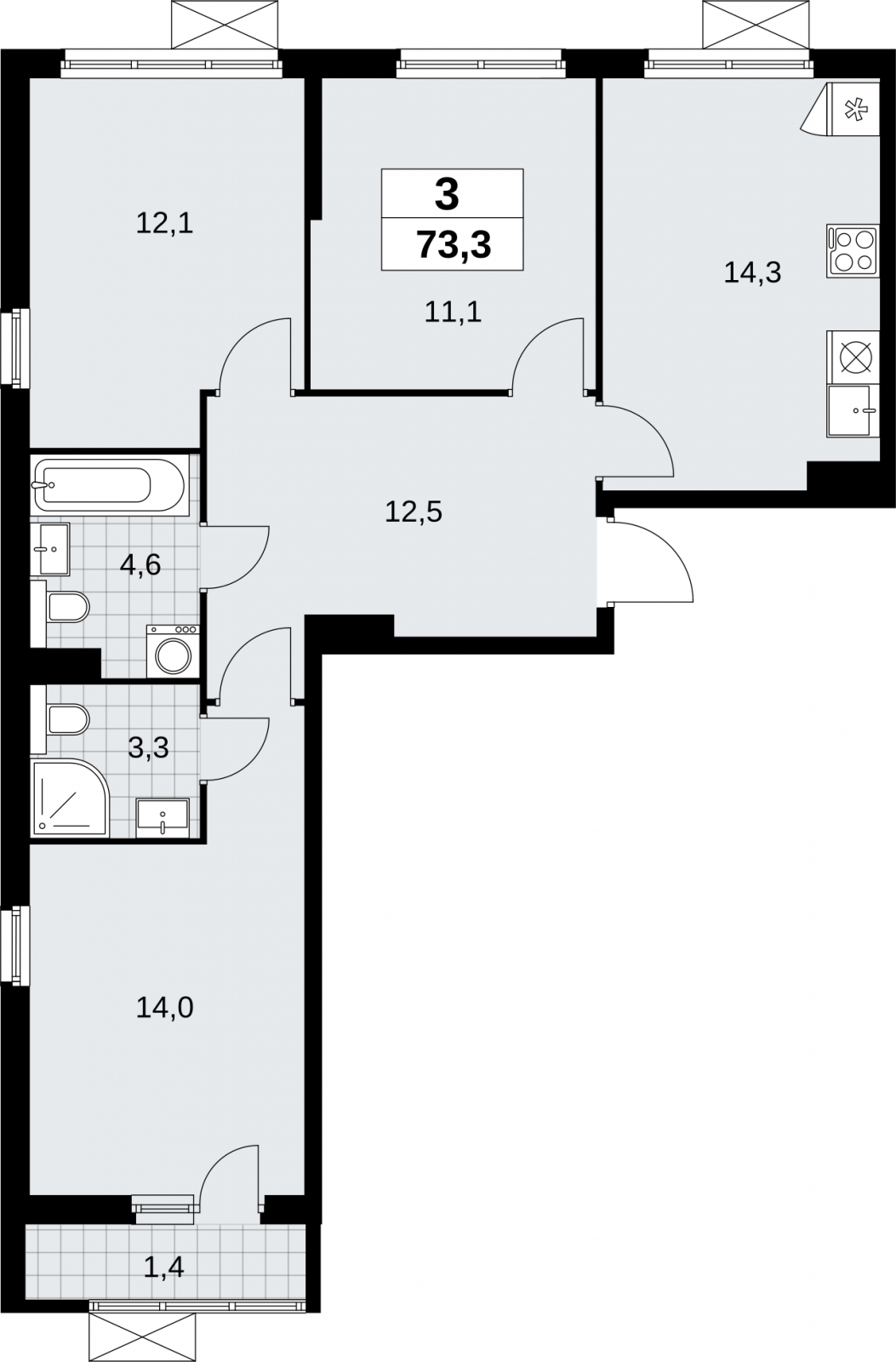 Продается 3-комнатная квартира в новом жилом комплексе, метро рядом