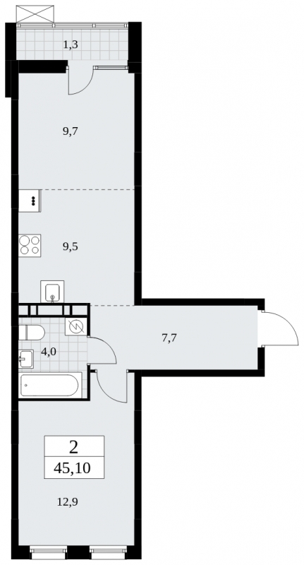 2-комнатная квартира с европланировкой с отделкой в новостройке, метро рядом