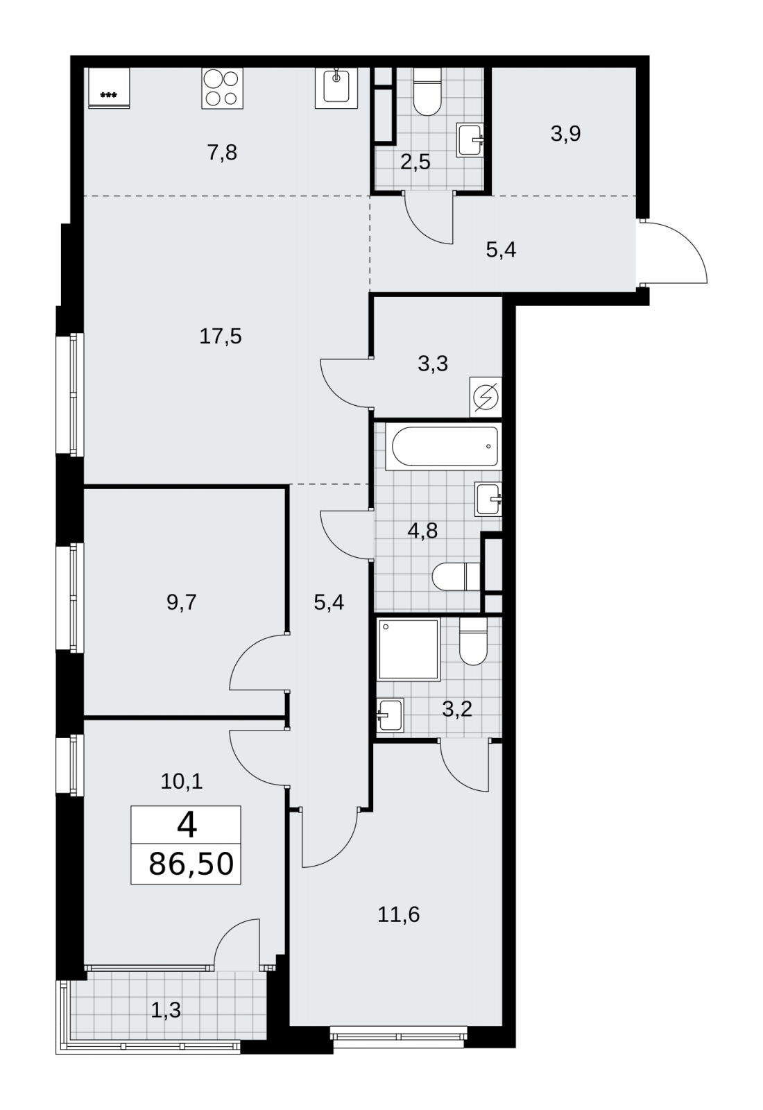 Продается 4-комнатная квартира с европланировкой с отделкой в новом ЖК, метро рядом