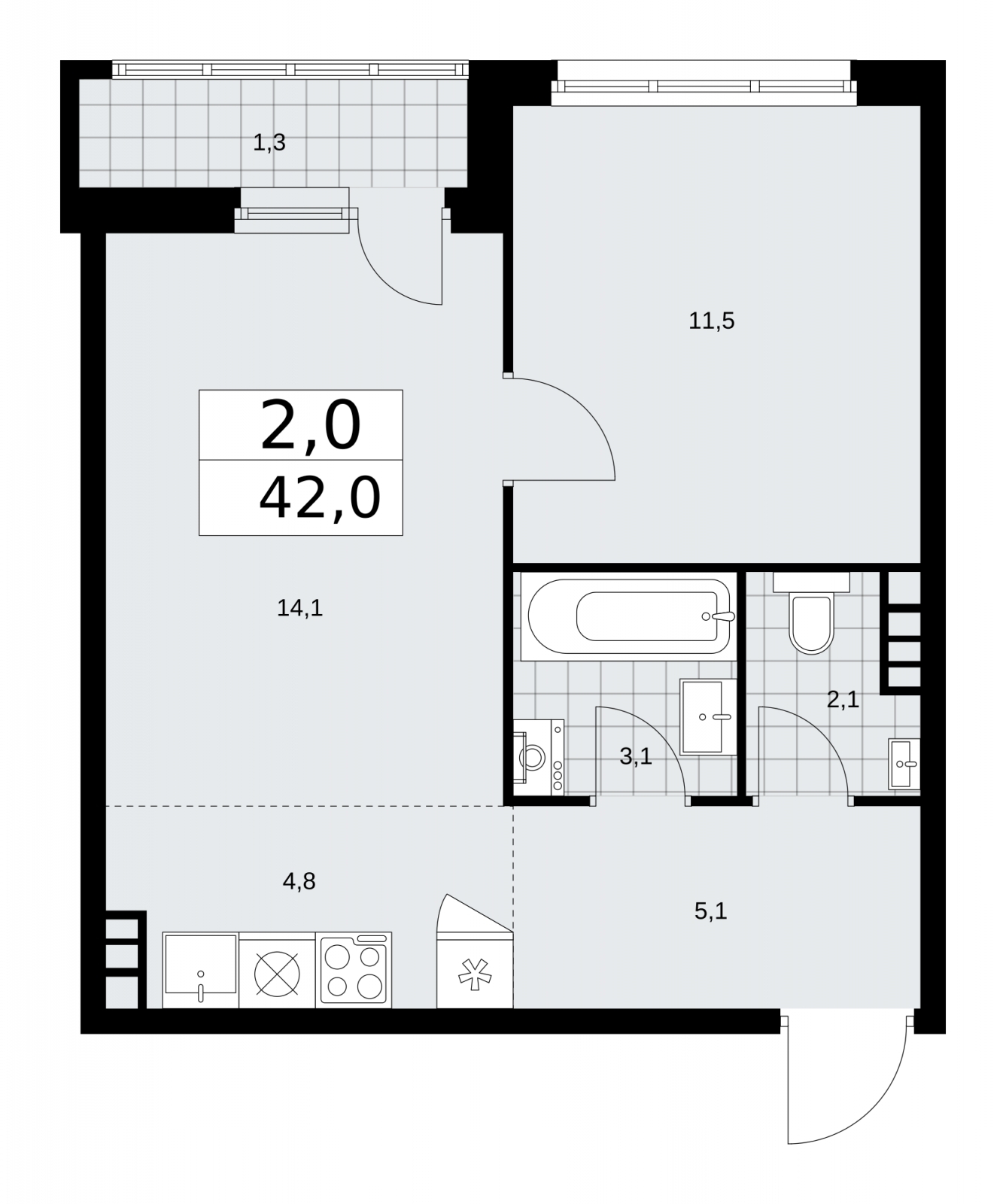 Продается двухкомнатная квартира с европланировкой с отделкой в новом ЖК, недалеко от метро