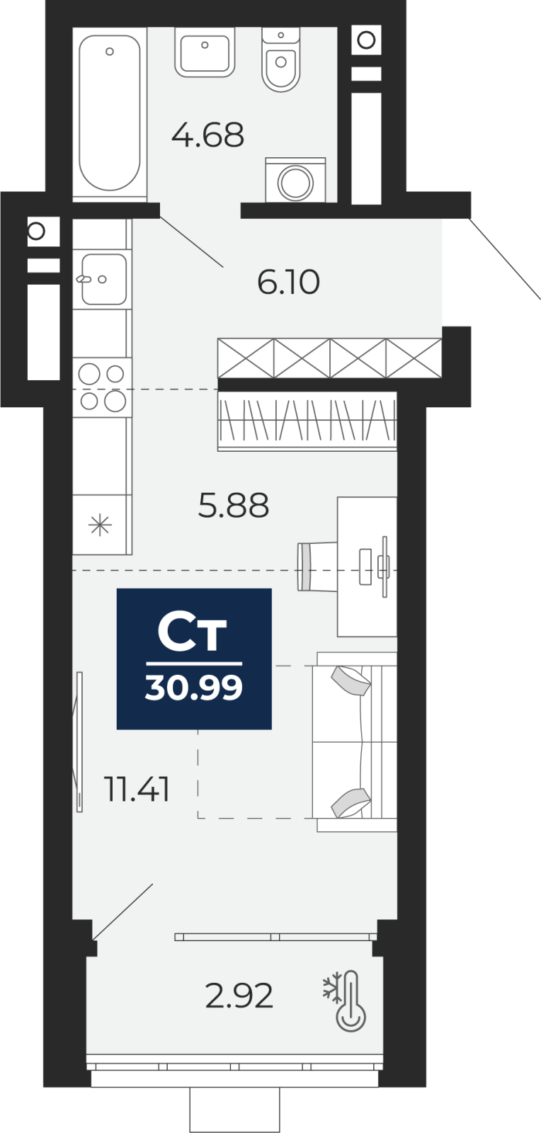 Объявление №71594288: Продается 1-комн. квартира-студия с отделкой в новостройке