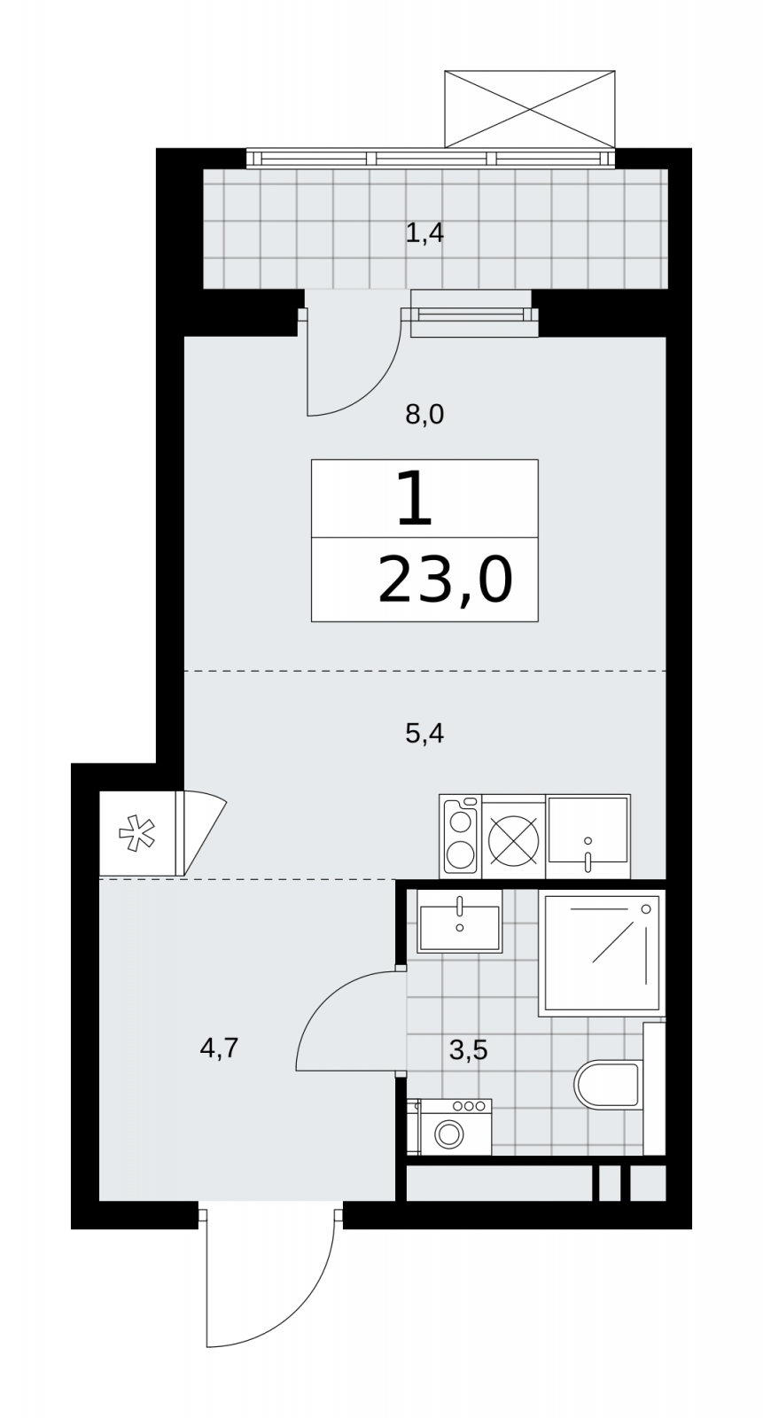 1-комнатная квартира-студия в новом жилом комплексе, метро рядом