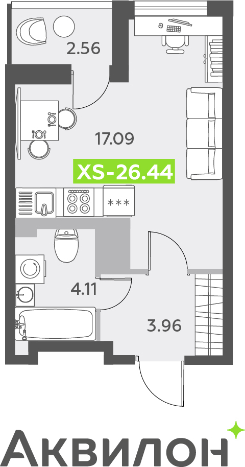 Объявление №71657403: Продается однокомнатная квартира-студия с отделкой в новом жилом комплексе, дом сдан, недалеко от метро