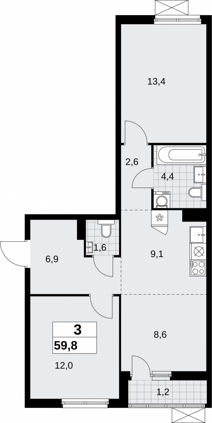 3-комнатная квартира в новом ЖК, рядом с метро