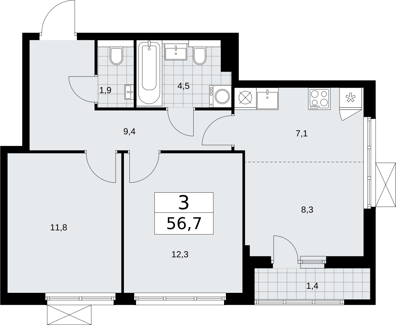 Продается 3-комнатная квартира в новом ЖК, у метро