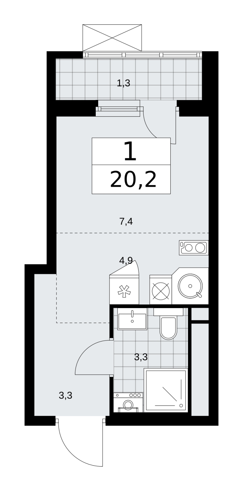 Продается 1-комнатная квартира-студия в новом жилом комплексе, у метро