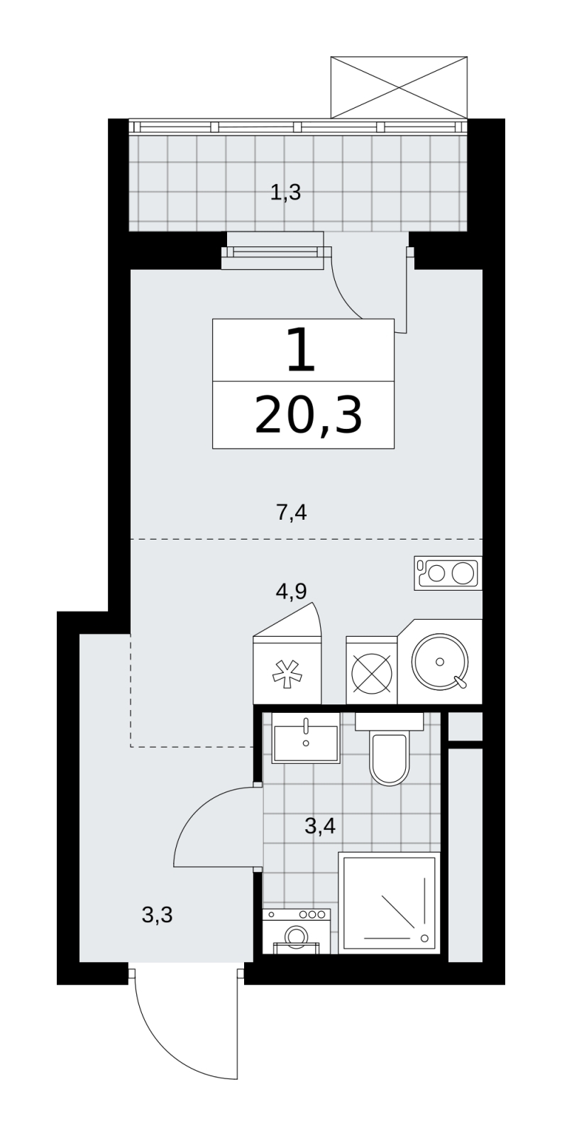 Продается просторная однокомнатная квартира-студия в новом жилом комплексе, у метро