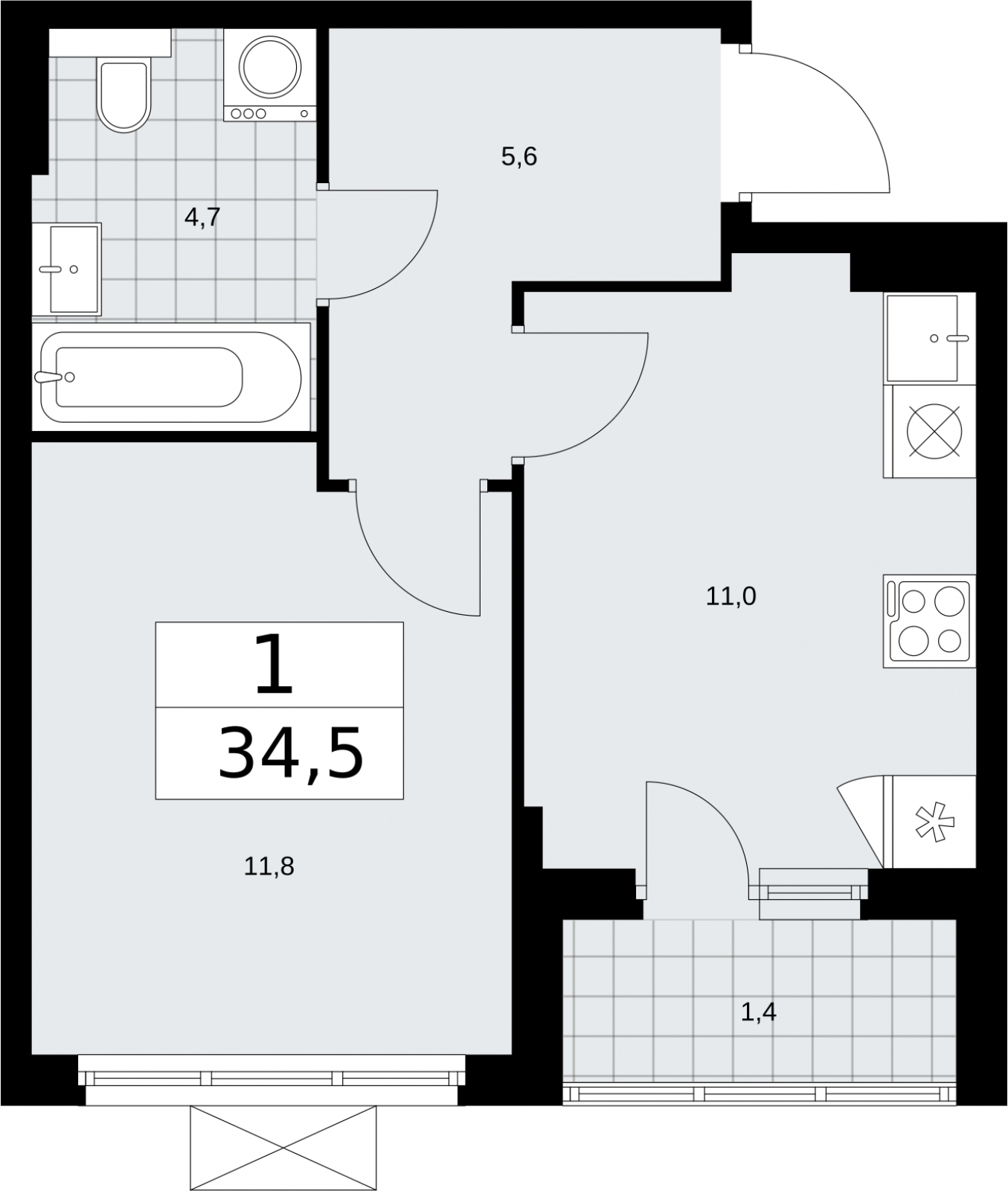 Продается просторная 1-комн. квартира с отделкой в новом жилом комплексе, метро рядом