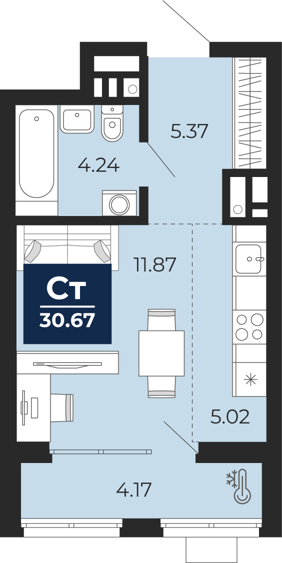 Объявление №71594285: 1-комнатная квартира-студия с отделкой в новостройке
