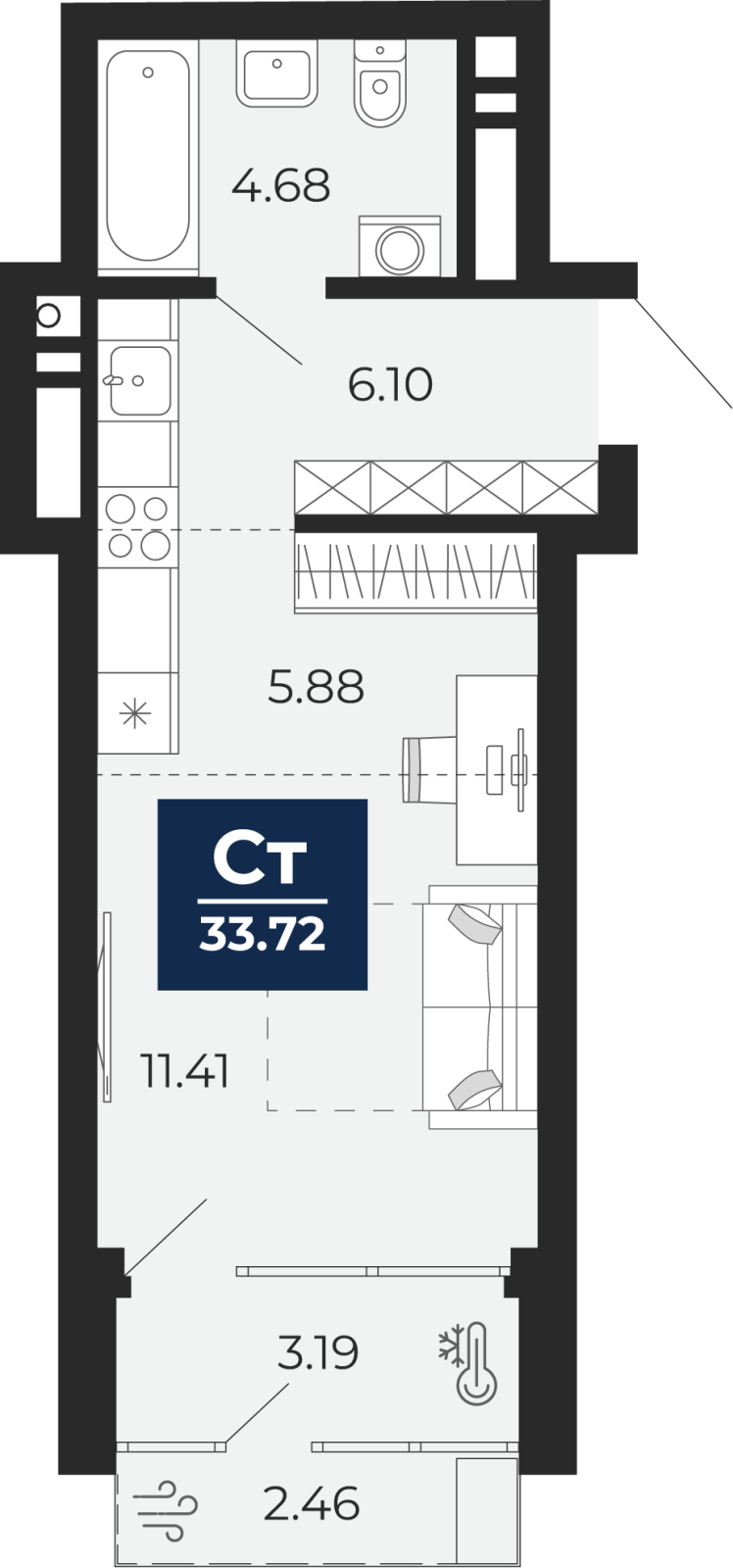 Объявление №71594289: Продается 1-комн. квартира-студия с отделкой в новом жилом комплексе