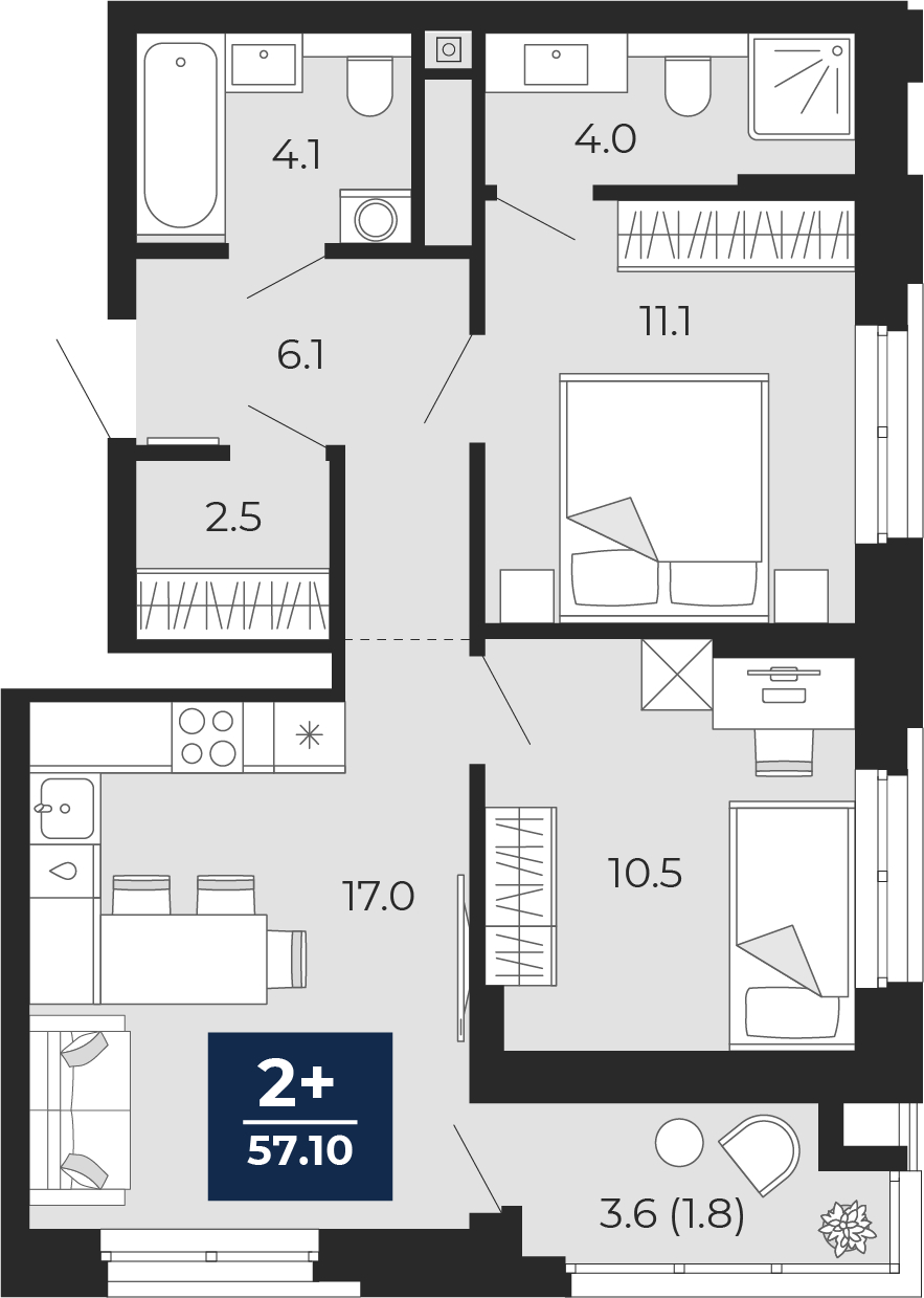 Объявление №71682654: Просторная двухкомнатная квартира с отделкой в новом жилом комплексе, дом сдан