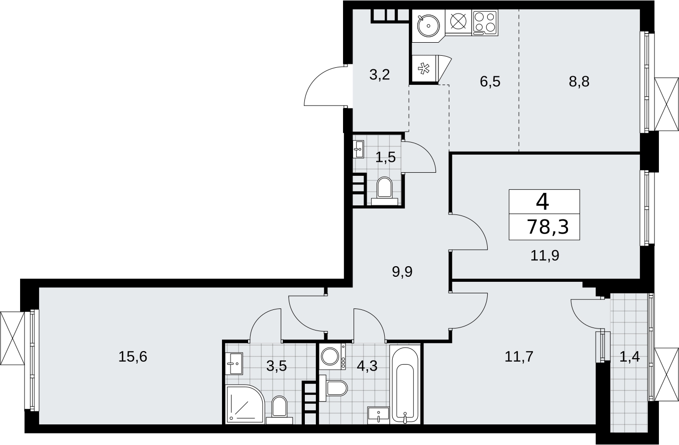 Продается 4-комнатная квартира с отделкой в новом жилом комплексе, у метро