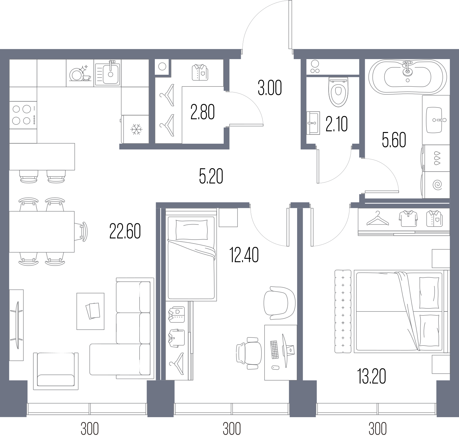 2-комнатная, 66.9 м2, ЖК «Северный порт. Береговые кварталы» 2-комнатная, 66.9 м2, ЖК «Северный порт. Береговые кварталы»