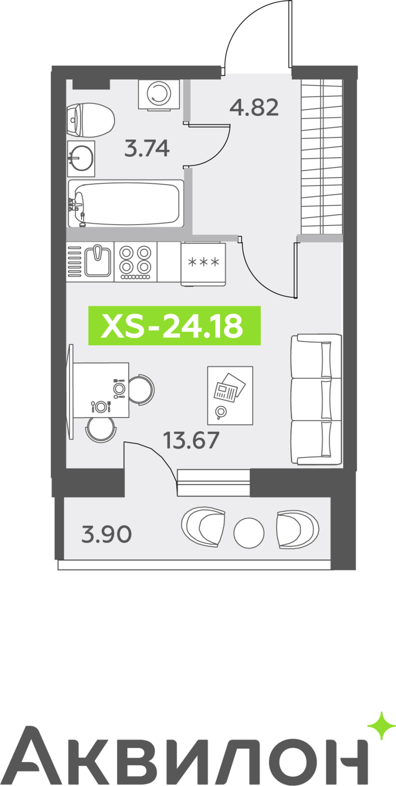 Объявление №71657425: Продается 1-комнатная квартира-студия с отделкой в новом жилом комплексе, дом сдан, метро рядом