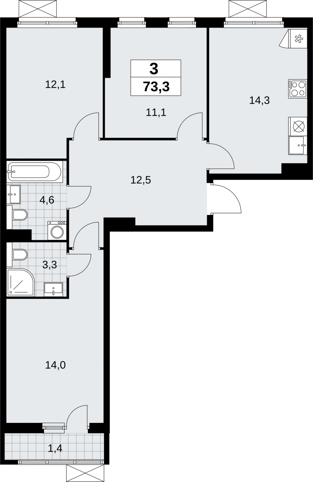 Продается трехкомнатная квартира в новом жилом комплексе, у метро